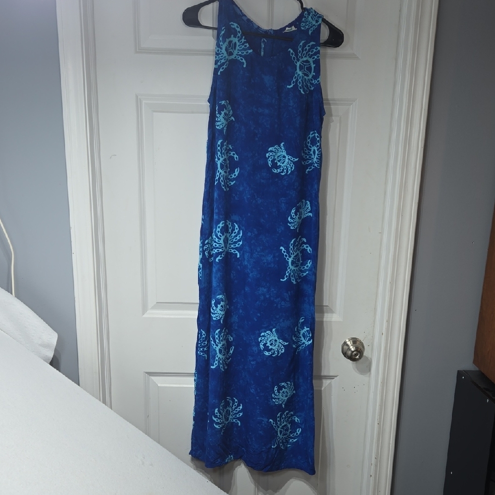 Pazzo Club Sleeveless Blue Maxi Dress with Turquoise Sea-Life Motif
